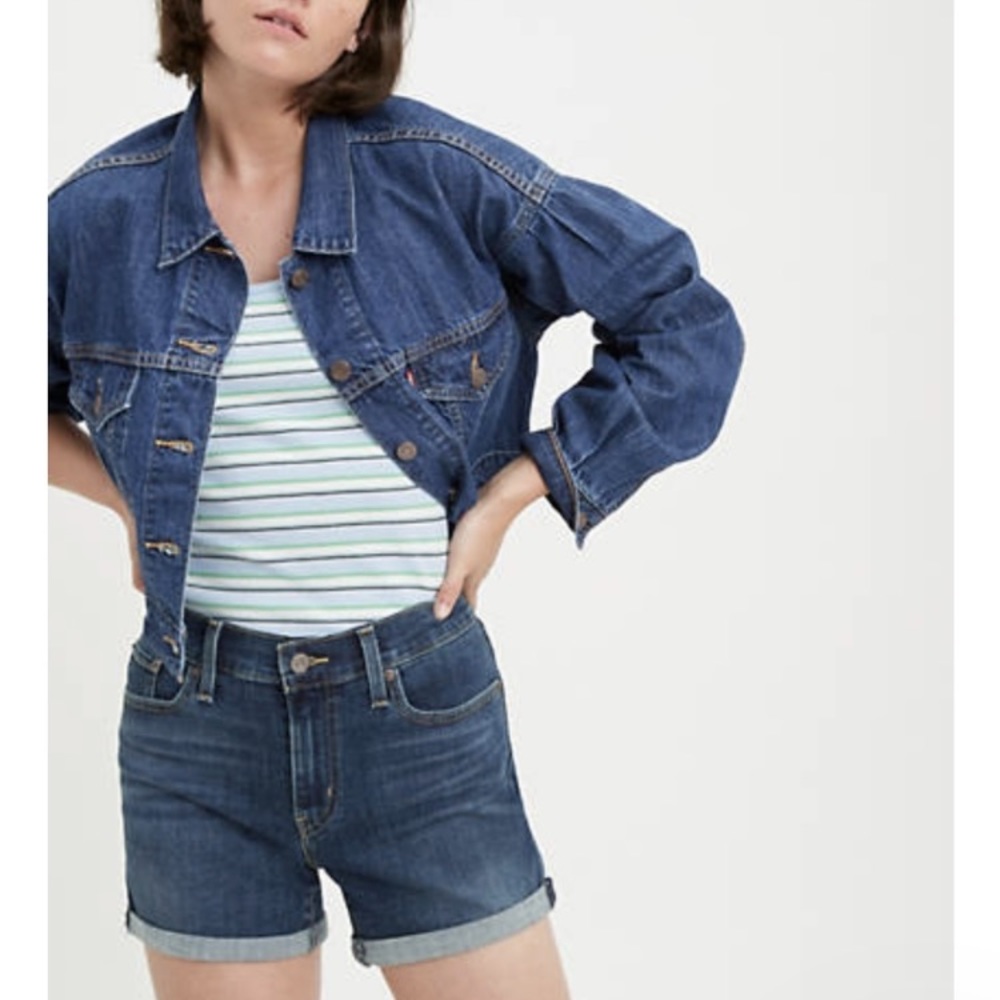 LEVI'S Sculpt Hypersoft Original Style Mid Length Denim Stretch Jean Shorts - Picture 1 of 12